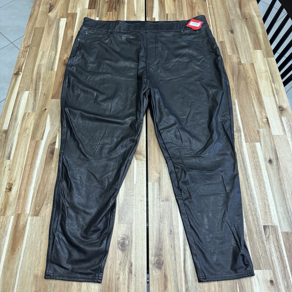 Spanx Pants Womens 3X Black Faux Leather Skinny Pull‎ On Comfort Plus Ankle NWT